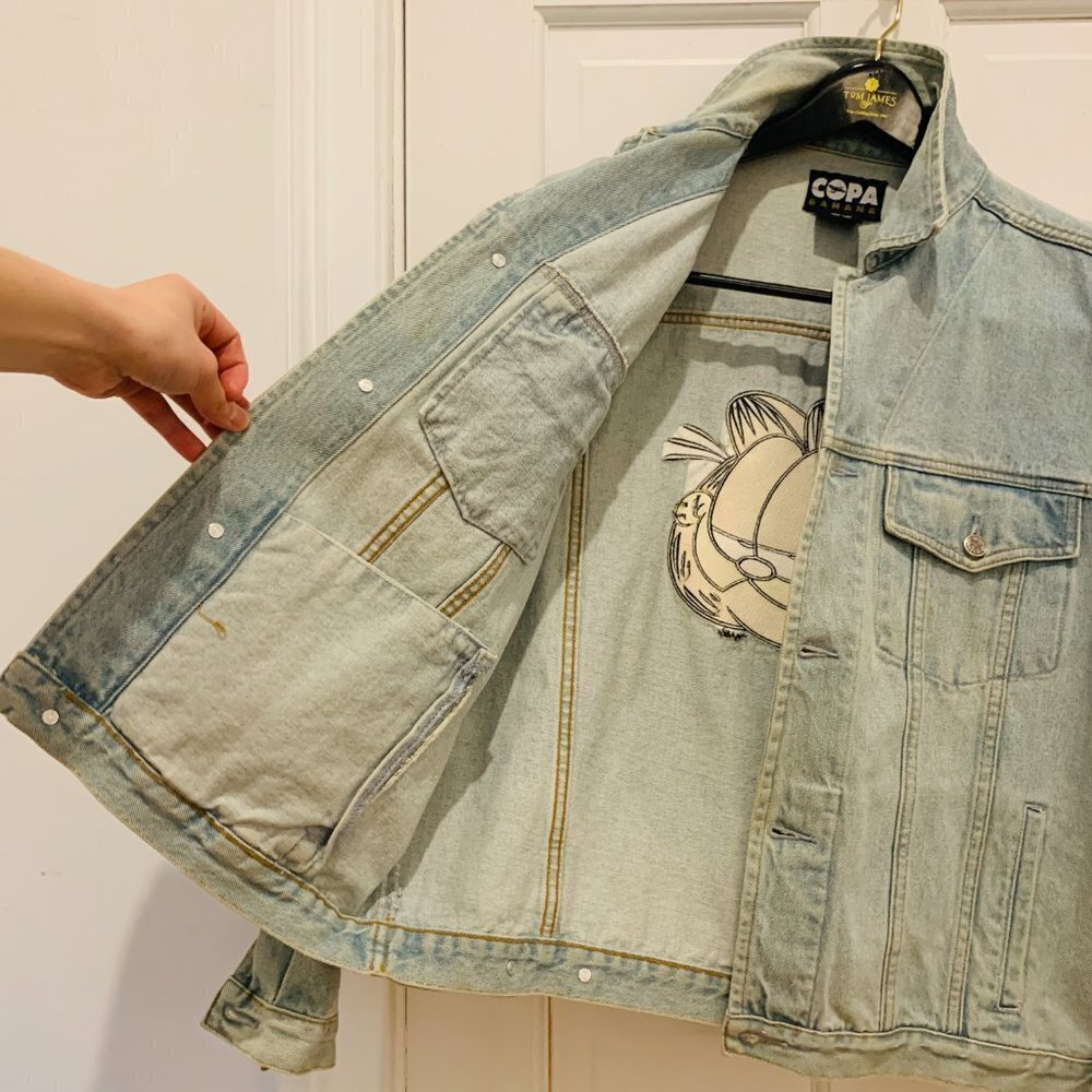80s 90s Vintage Copa Banana GARFIELD Denim Jean Jacket Mens Large - Picture 14 of 16